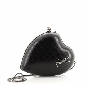 Love Box Clutch Crocodile Embossed Leather Small