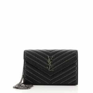 Classic Monogram Wallet on Chain Studded Matelasse Chevron Leather Medium