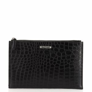 Zip Pouch Crocodile Embossed Leather Small