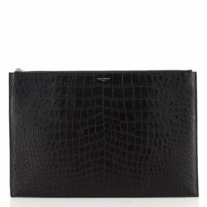 Zip Pouch Crocodile Embossed Leather Large