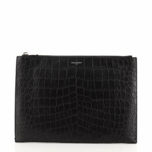 Zip Pouch Crocodile Embossed Leather Medium