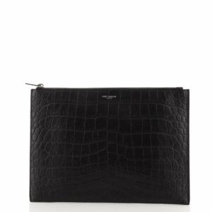 Zip Pouch Crocodile Embossed Leather Medium