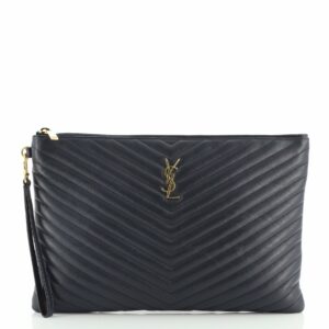 Classic Monogram Wristlet Pouch Matelasse Chevron Leather Large