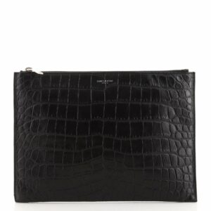 Zip Pouch Crocodile Embossed Leather Medium