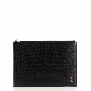 Zip Pouch Crocodile Embossed Leather Medium