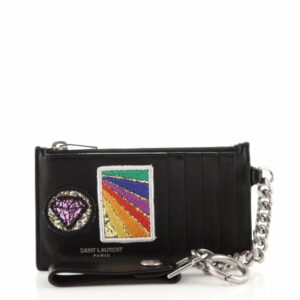 Fragment Zip Card Holder Patch Embellished Leather