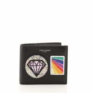 Classic Bifold Wallet Patch Embellished Leather