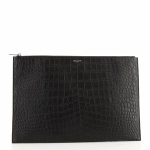Zip Pouch Crocodile Embossed Leather Large