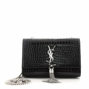 Classic Monogram Tassel Crossbody Bag Crocodile Embossed Leather Small