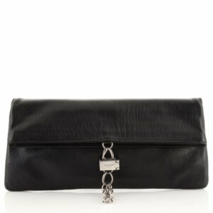 Chain Lock Fold Over Clutch Leather Medium
