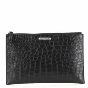Zip Pouch Crocodile Embossed Leather Small