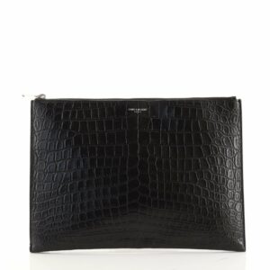 Zip Pouch Crocodile Embossed Leather Medium