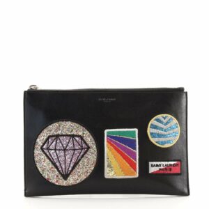 Zip Pouch Patch Embellished Leather Small