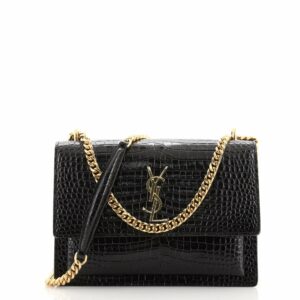 Sunset Crossbody Bag Crocodile Embossed Leather Medium