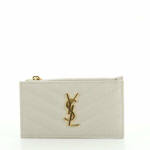 Monogram Fragments Zip Card Holder Matelasse Chevron Leather