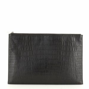 Zip Pouch Crocodile Embossed Leather Large