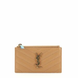 Monogram Fragments Zip Card Holder Matelasse Chevron Leather
