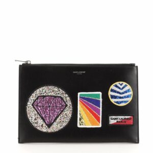 Zip Pouch Patch Embellished Leather Small