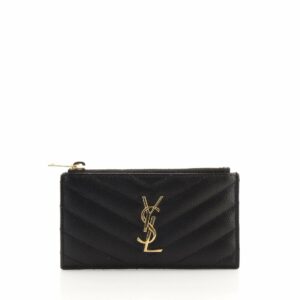 Monogram Fragments Zip Card Holder Matelasse Chevron Leather