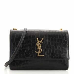 Sunset Shoulder Bag Crocodile Embossed Leather Small