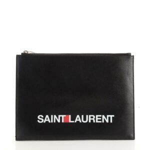 Logo Zip Clutch Printed Leather Medium
