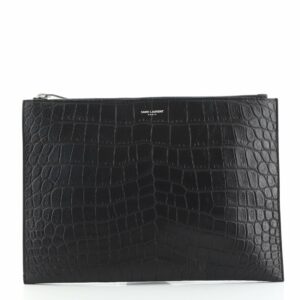 Zip Pouch Crocodile Embossed Leather Medium