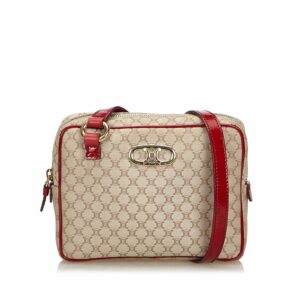 new Celine Brown Beige Canvas Fabric Macadam Crossbody Bag France
