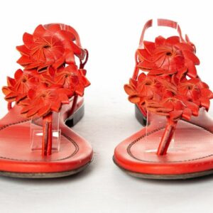 Bottega Veneta Red Leather Floral Sandals 35.5 Sale