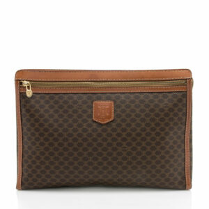 Celine Vintage Leather Monogram Zip Pocket Clutch