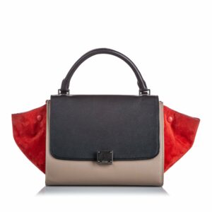 new Celine Brown Calf Leather Small Tricolor Trapeze Satchel Italy