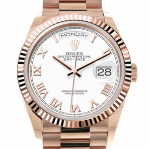  Day-Date 36 White Dial Fluted Bezel 18K Everose gold President Watch 128235
