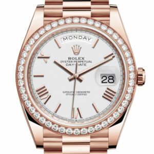 Day-Date 40 White Roman Dial Diamond Bezel 18K Everose gold President Automatic Men's Watch 228345RBR 228345
