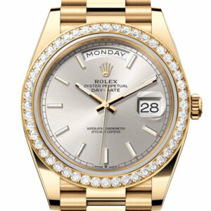  Day-Date 40 Silver Dial Diamond Bezel Yellow Gold President Men's Watch 228348RBR