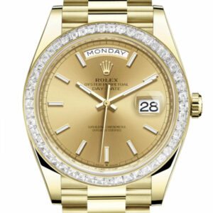Day-Date 40 Champagne Dial Baguette Diamond Bezel 18K Yellow Gold President Automatic Men's Watch 228398TBR 228398