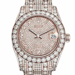 Pearlmaster 34 Diamond Pave Dial Pearlmaster Bracelet 18K Rose Gold Watch 81405RBR