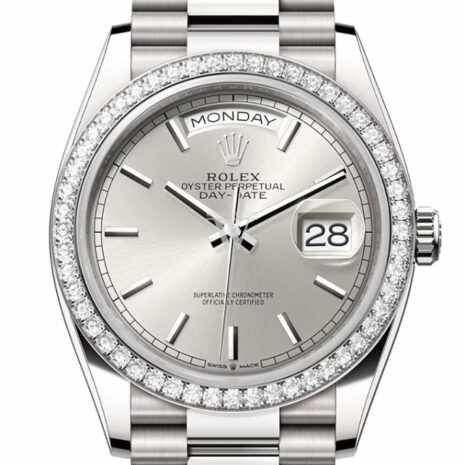  Day-Date 36 Silver Dial Diamond Bezel White gold President Watch 128349RBR