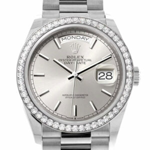  Day-Date 36 Silver Dial Diamond Bezel White gold President Watch 128349RBR