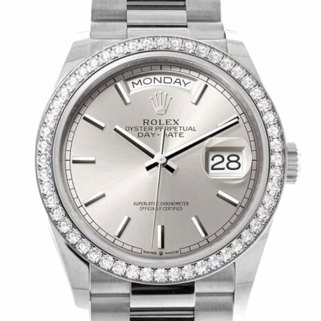  Day-Date 36 Silver Dial Diamond Bezel White gold President Watch 128349RBR