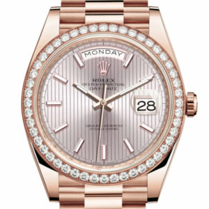 Day-Date 40 Sundust Stripe Motif Dial Diamond Bezel 18K Everose gold President Automatic Men's Watch 228345RBR DC