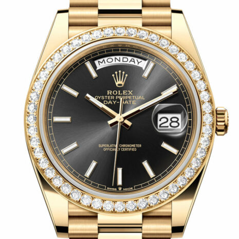  Day-Date 40 Bright Black Dial Diamond Bezel Yellow Gold President Men's Watch 228348RBR