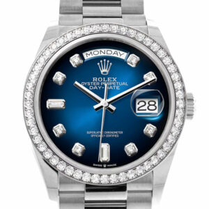  Day-Date 36 Blue ombré Diamond Dial Diamond Bezel White Gold President Watch 128349RBR