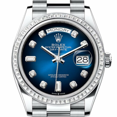 Day-Date 36 Blue ombré Dial Diamond Bezel Platinum President Watch 128396TBR