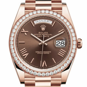 Day-Date 40 Chocolate Roman Dial Diamond Bezel 18K Everose gold President Automatic Men's Watch 228345RBR 228345