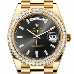 Day-Date 40 Bright Black Dial Diamonds Dial Diamond Bezel Yellow Gold President Men's Watch 228348RBR 228348