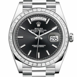 Day-Date 40 Black Dial 40 Baguette Diamond Bezel Platinum President Automatic Men's Watch 228396TBR 228396