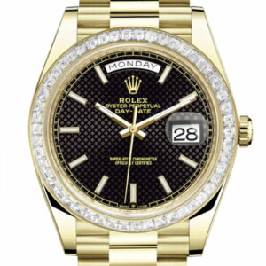 Day-Date 40 Black Motif Dial 40 Baguette Diamond Bezel 18K Yellow Gold President Automatic Men's Watch 228398TBR 228398