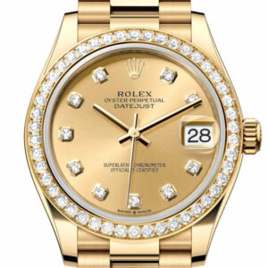 Datejust 31 Champagne Diamond Dial Diamond Bezel Yellow Gold Ladies Watch 278288RBR 278288RBR-0005