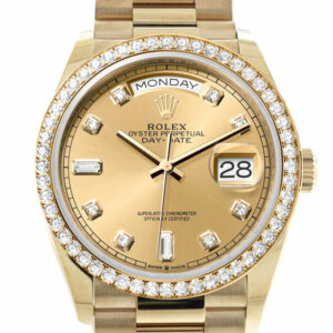 Day-Date 36 Champagne Diamond Dial Gold Diamond Bezel Watch 128348RBR-0008 128348RBR