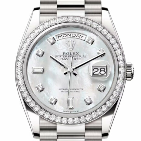  Day-Date 36 Mother of Pearl Diamond Dial Diamond Bezel White Gold President Watch 128349RBR