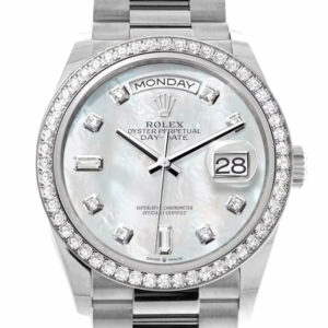  Day-Date 36 Mother of Pearl Diamond Dial Diamond Bezel White Gold President Watch 128349RBR